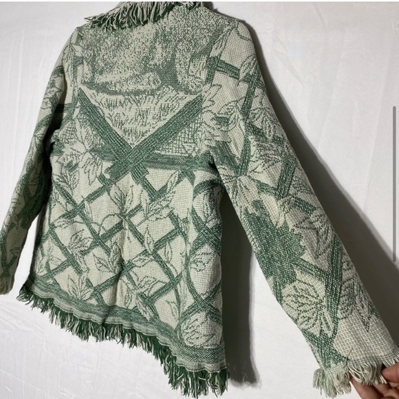 Vintage 90s Green Cream Tapestry Jacket M - Picture 5 of 13